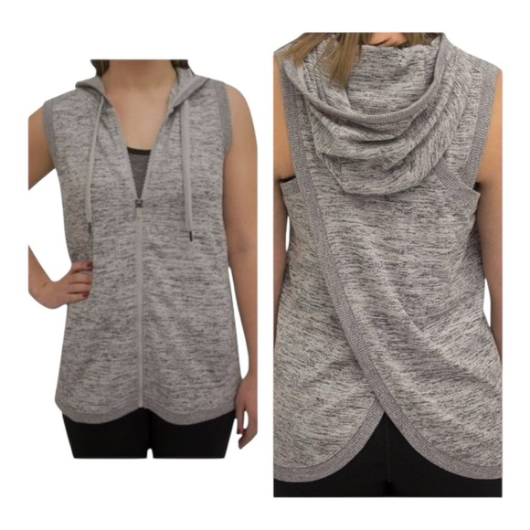ACTIVE LIFE sleeveless sweatshirt, full zip, wrapped in back. Gray, Large, hood - Picture 1 of 9